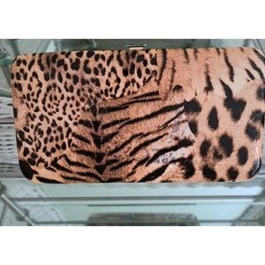Animal Print Hard Case Wallet Credit Card Slots Tan Cheeta, Leopard, Zebra Print